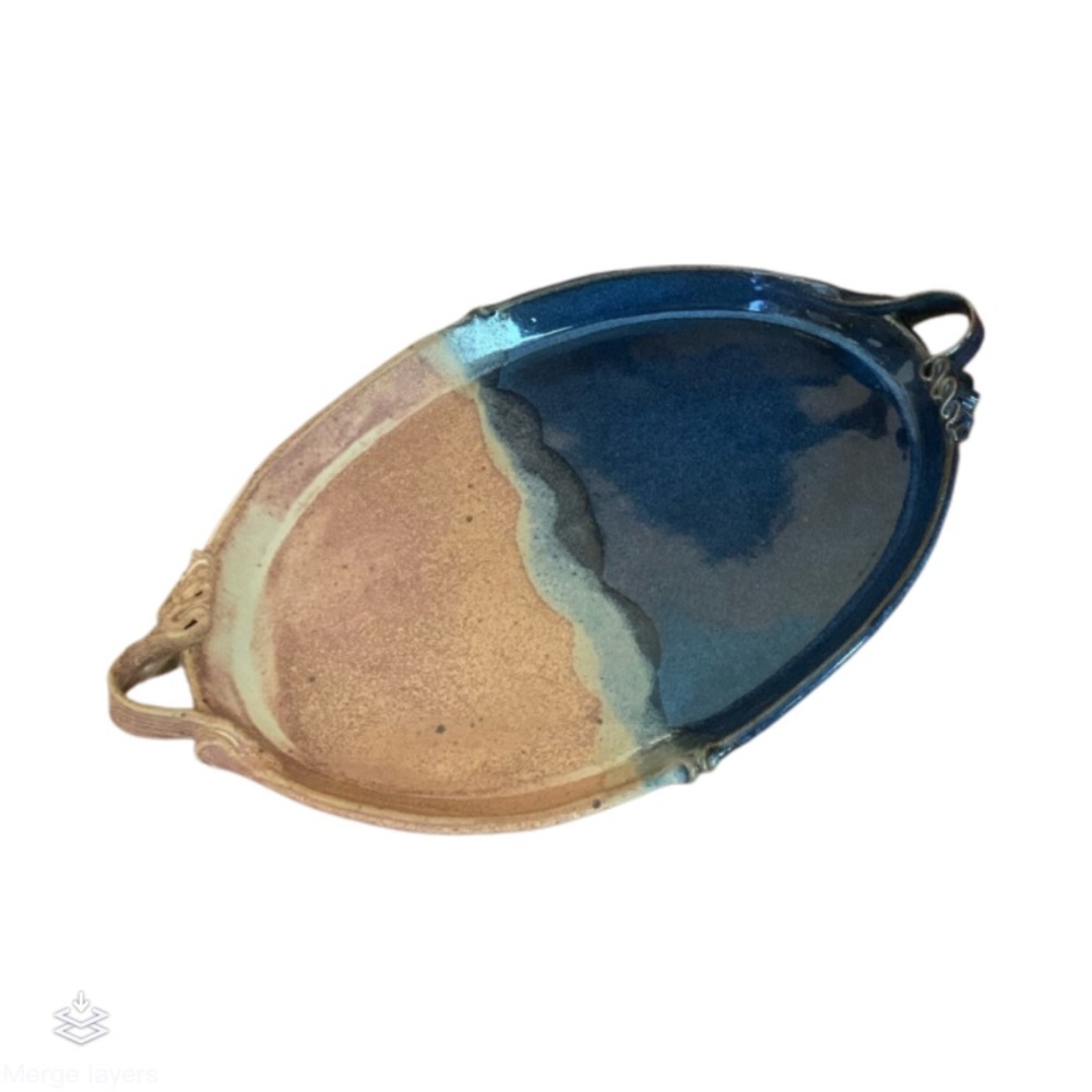 Unique Gorgeous Handmade Vintage Pottery Tray -Ocean Beach